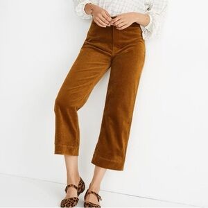 Madewell Slim Emmett Wide Leg Crop Gold Brown Corduroy Pants Size 25